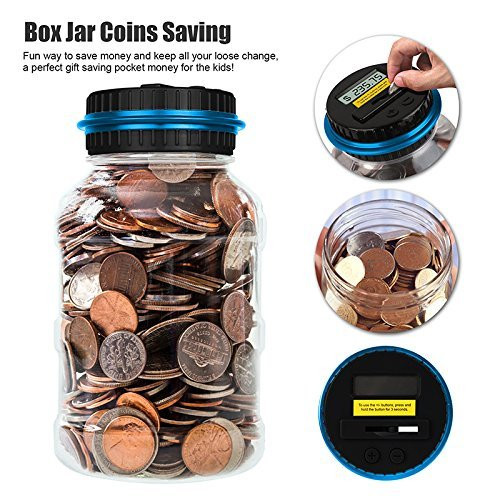 AOZBZ Digital Coin Bank Saving Jar Electronic Money Coin Saving Box Counter Automatic Piggy Bank with LCD Display Best Educational Counting Toys Gifts for Kids Children AOZBZ Digital Coin Bank Saving Jar Electronic Money Coin Saving Box Counter Automatic Piggy Bank with LCD Display Best Educational Counting Toys Gifts for Kids Children