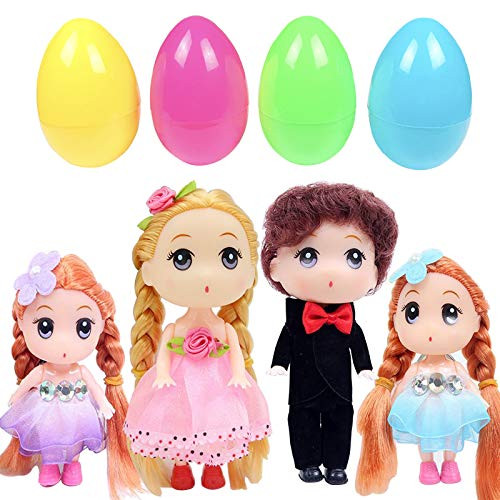 Easter Eggs Easter Basket Stuffers Fillers Easter Gifts For Kids Toddlers Girls Filled 4 Pack Colorful Plastic Surprise Eggs Easter Toys with Dolls Inside?Family Set?
