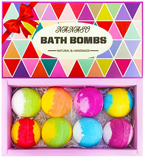 NANASO Bath Bombs 8 Pcs Natural and Organic Bubble Bath Bombs Bath Bombs Gift Set for Women Kids on Christmas Rich in Essential Natural Essential Oils Shea Butter SPA Bubble Fizzies NANASO Bath Bombs 8 Pcs Natural and Organic Bubble Bath Bombs Bath Bombs Gift Set for Women Kids on Christmas Rich in Essential Natural Essential Oils Shea Butter SPA Bubble Fizzies