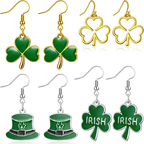 4 Pairs St. Patricks Day Shamrock Earrings Irish Clover Hat Earrings for Woman Lucky Green Shamrock 3 Leaf Clover Dangle Earrings St. Patricks Day Hat Dangle Earrings Set 4 Pairs St. Patricks Day Shamrock Earrings Irish Clover Hat Earrings for Woman Lucky Green Shamrock 3 Leaf Clover Dangle Earrings St. Patricks Day Hat Dangle Earrings Set