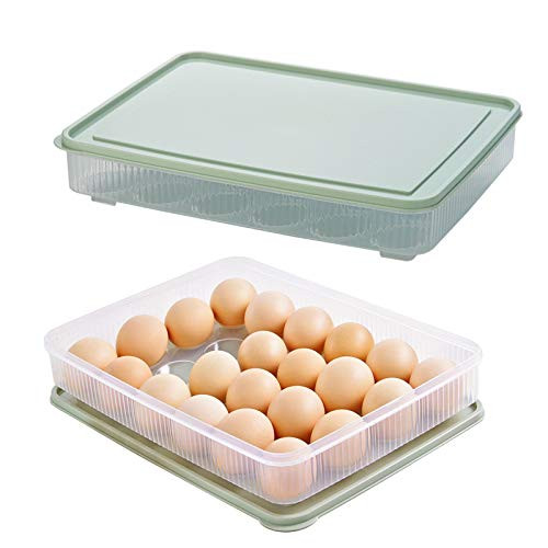 2Pcs Plastic Egg Storage Container 24-Grid Deviled Egg Tray with Lid Egg Storage Box for Refrigerator -Green-