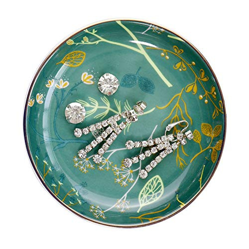 Ceramic Jewelry Tray Ring Dish - Bohemian/Boho Ring Dish Jewelry Dish Decorative Trinket Plate Jewelry Organizer Dish Ring Dish Holder Small -Green-