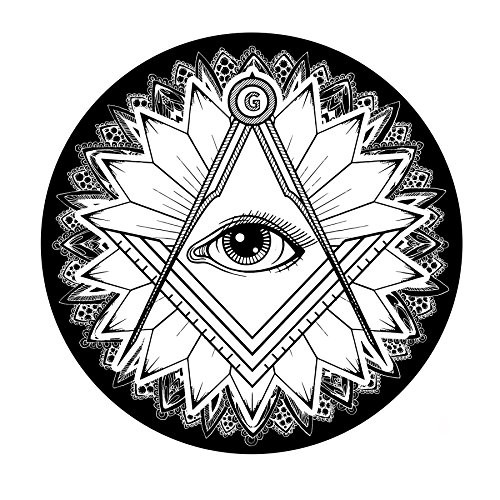 Floral All Seeing Eye Square  and  Compass Round Masonic Bumper Sticker - -5 Diameter-
