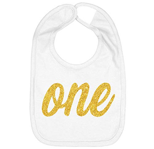 Handmade Cute Baby Boy Girl Silver Gold First Birthday Smash Cake Bibs - My 1st Birthday Bib -One Gold White-