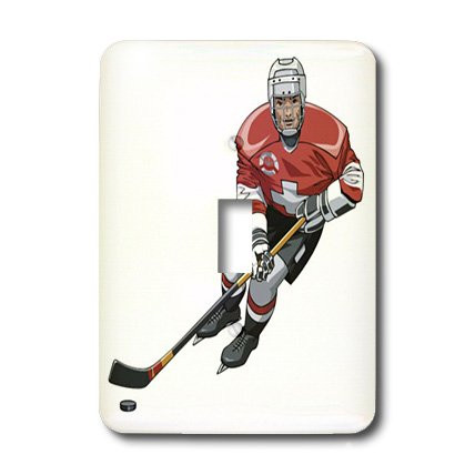 3dRose lsp_38274_1 Hockey Player With Stick On Single Toggle Switch White