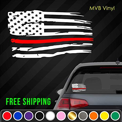 Firefighter Support Distressed American Flag Vinyl Decal Sticker Thin Red Line Firefighter Support Distressed American Flag Vinyl Decal Sticker Thin Red Line