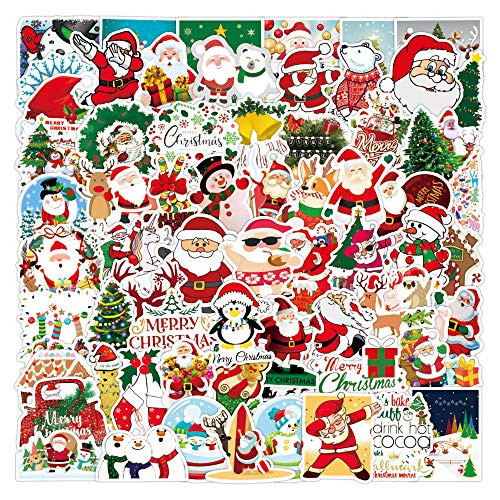 100pcs Christmas Stickers Christmas Decorations Santa Snowflake Vinyl Stickers for Kids Merry Christmas Decorations Waterproof Stickers for Envelopes Gifts Tags Crafts Windows Snowboard