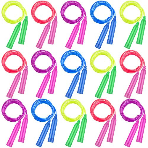 Elcoho 15 Pack Colorful Jump Rope Set Adjustable Plastic Jump Rope Skipping Rope Outdoor Jump Ropes Great Party Favor