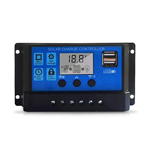 Decdeal 10A Solar Charge Controller Solar Panel Controller 12V/24V Adjustable LCD Display Solar Panel Battery Regulator with Dual USB Port