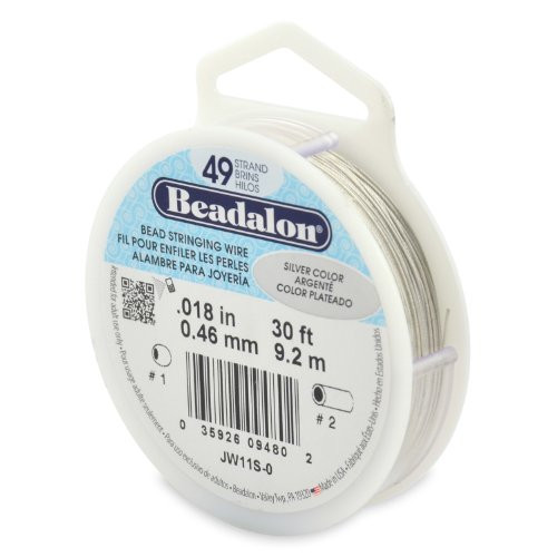 Beadalon 49-Strand Bead Stringing Wire, 0.018-Inch, Silver Color, 30-Feet