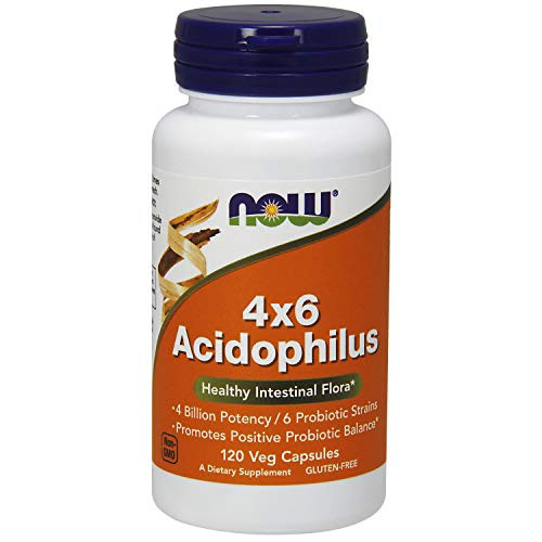 NOW Supplements Acidophilus 4X6 4 Billion Potency with 6 Probiotic Strains Strain Verified 120 Veg Capsules