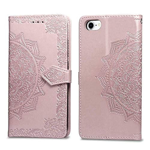 for iPhone 6 Plus Case iPhone 6S Plus Wallet Case Pattern PU Leather Wallet Case Embossed Mandala Flower Slim Flip Cover with Card Holder Magnetic Stand Phone Case for iPhone 6 Plus/6S Plus Rose Gold
