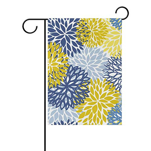 VIKKO Blue Yellow Navy Chrysanthemum Flowers Garden Flag Small Yard Flag Double-Sided Welcome Polyester Yard Banner for Outdoor Home Decor - 12 x 18 Inch
