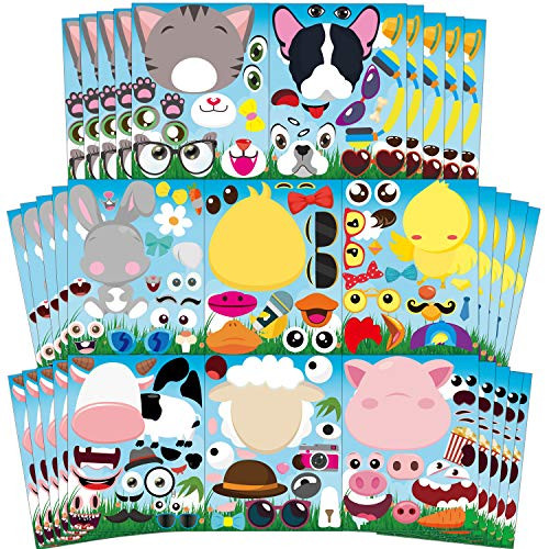 Ticiaga 40pcs Farm Animal Make-a-face Kids Stickers Sheets Make Your Own Farm Animal Stickers Fun Craft Project for Kids 36pcs Barnyard Animal Mix and Match Stickers Kids Party Favor Class Reward