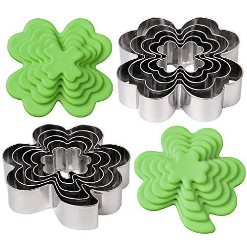BakingWorld Shamrock and Four Leaf Clover Cookie Cutter Set - Clover Shapes Stainless Steel Cookie Cutters Mold for St. Patricks Day Party Supplies Favors