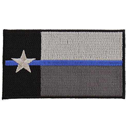Thin Blue Line Texas State Flag Patch - 3.5x2 inch. Embroidered Iron on Patch