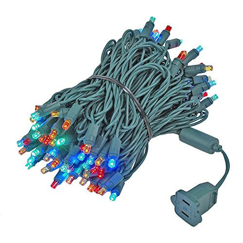 Novelty Lights 100 Light LED Christmas Mini Light Set, Outdoor Lighting Party Patio String Lights, Multi, Green Wire, 34 Feet