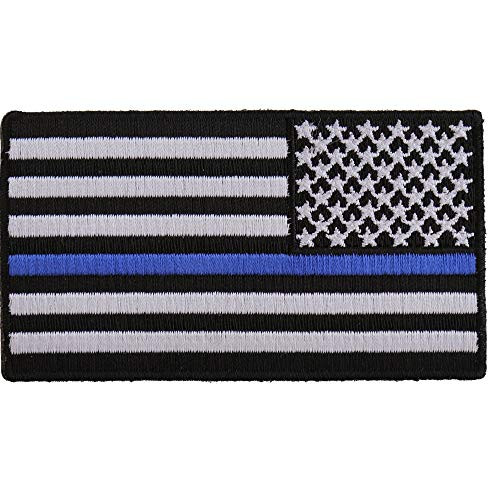 Thin Blue Line American Flag Reversed Patch - 3.5x2 inch Embroidered Iron on Patch