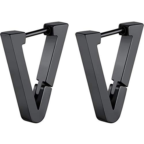 Black Earrings for Men Women Stainless Steel Triangle Punk Huggie Hoop Earrings Black Earrings for Men Women Stainless Steel Triangle Punk Huggie Hoop Earrings