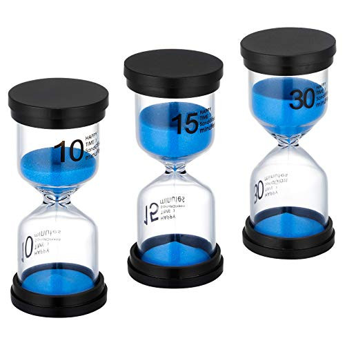Sand Timer 3 PackSageme Hourglass Timer Sandglass Hourglass Sand Clock 10 / 15 / 30 Minutes for Kids Classroom Kitchen Games Brushing Timer Home Office Decoration Timers - Blue-