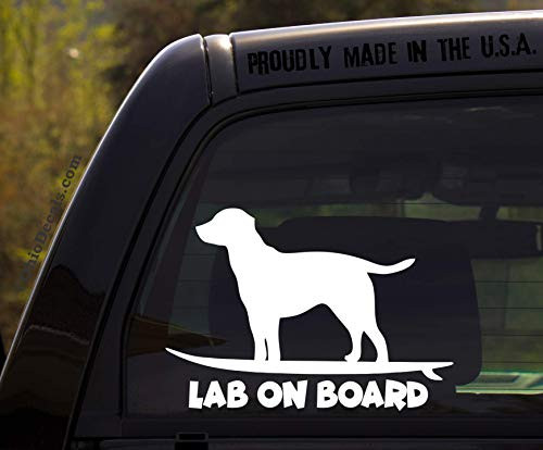 OhioDecals.com Lab on Board - Funny Black Brown Yellow Labrador Dog Breed Decal Sticker for car or Truck Window