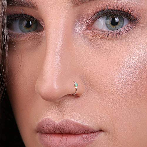 Tiny Green Opal Nose Ring Hoop - 24G nose piercing hoop- 925 sterling silver Nose Piercing ring