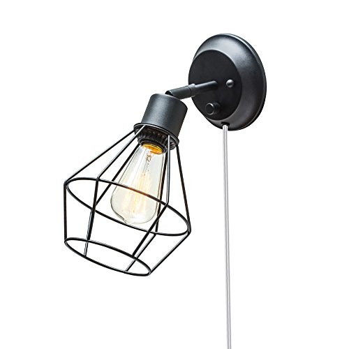 Globe Electric Verdun 1-Light Plug-In or Hardwire Industrial Cage Wall Sconce, Matte Black Finish, On/Off Rotary Switch, 6' Clear Cord, 65291 Globe Electric Verdun 1-Light Plug-In or Hardwire Industrial Cage Wall Sconce, Matte Black Finish, On/Off Rotary Switch, 6' Clear Cord, 65291