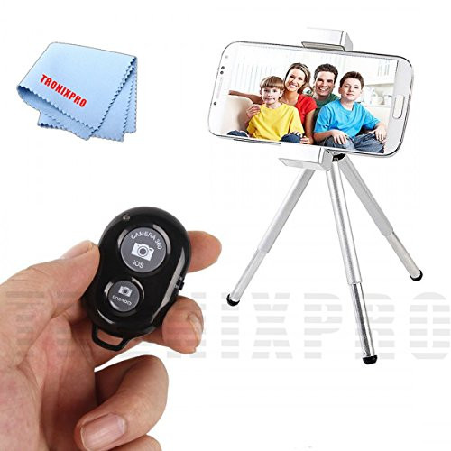 Bluetooth Wireless Remote Control Camera Shutter for Apple iOS iPhone and Android Smartphones  Plus Tronix Microfiber Cloth