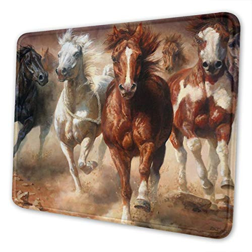 Native American Indian Horses Gaming Mouse Pad with Stitched Edges Customized Rectangle Mousepad Non-Slip Rubber Base for Computer Laptop Office Accessories 9.5 x 7.9 Inch