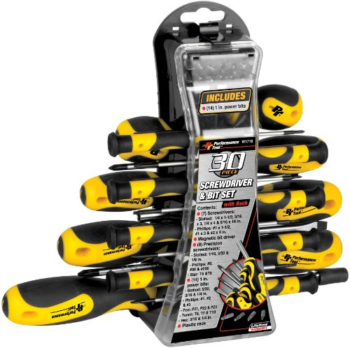 Performance Tool W1718 Screwdriver Set with Rack, 30-Piece