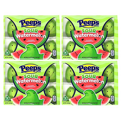 Sour Watermelon Peeps Marshmallow Candy Chicks Easter Basket Stuffers 4 Packs of 10