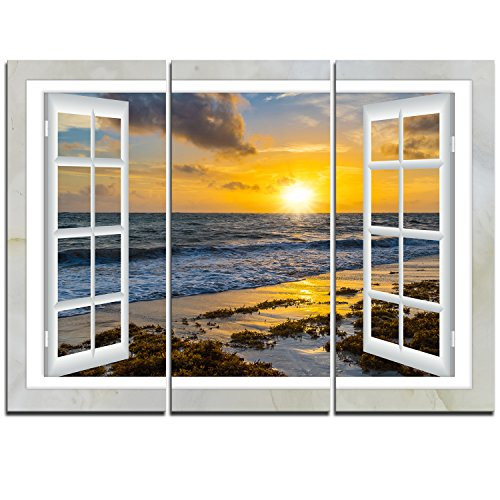 Open Window to Bright Yellow Sunset Modern Seascape on Canvas Art Wall Photgraphy Artwork Print Open Window to Bright Yellow Sunset Modern Seascape on Canvas Art Wall Photgraphy Artwork Print