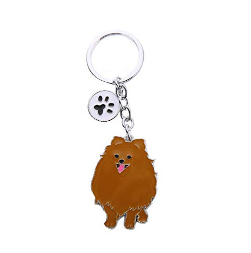 Pet Memorial Keychain Dog Puppy Key-Ring Metal Keyring Pendant ID Tags Birthday -Brown Pomeranian-