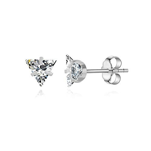 Womens 316L Surgical Steel Triangle Clear Cubic Zirconia Stud Earrings for Women Triangle CZ Stud Earrings Stainless Steel Crystal Earring Silver Ear Stud Jewelry for Men Jewelry Gifts for Women 6mm