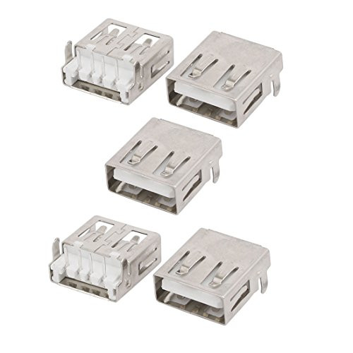 IIVVERR 5pcs USB 2.0 Female Type A 4-Terminal DIP 90 Degree Jack Socket Connector -5 unids USB 2.0 Hembra Tipo A 4-Terminal DIP 90 Grados Conector Jack Socket