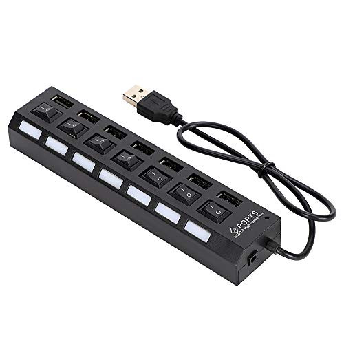 Soapow 7-Port Hub USB Docking Station Black 480mbps with Switch for Overload Current Protection-7 Ports Black -