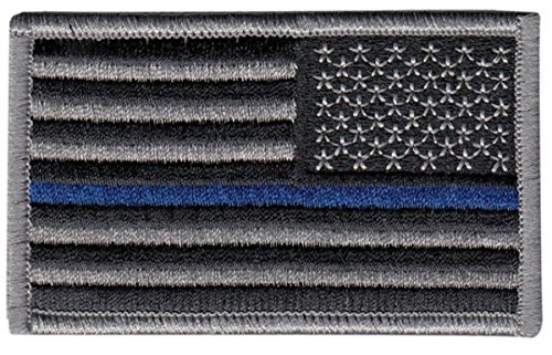 EMBROIDERED UNIFORM PATCHES  and  EMBLEMS USA Flag Patch - Thin Blue Line - Reverse - Sew On