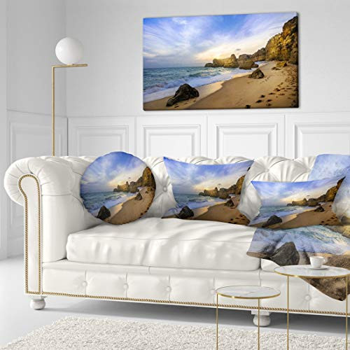 Design Art PT11307-40-20 Beautiful Sunset Over Algarve Portugal-Extra Large Seashore Canvas Art-40X20, 40x20
