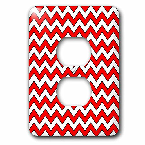 3dRose LLC lsp_128584_6 Chevron Pattern Red and White Zigzag 2 Plug Outlet Cover