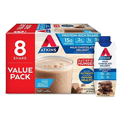 Atkins Gluten Free Protein-Rich Shake Milk Chocolate Delight Keto Friendly 8 Count