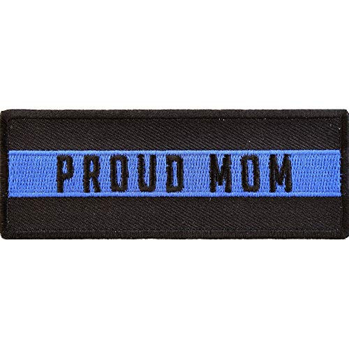 Thin Blue Line Proud Mom Patch - 4x1.5 inch. Embroidered Iron on Patch