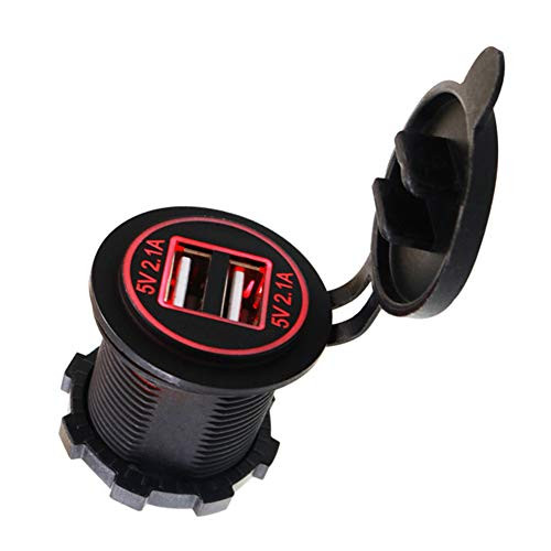 hudiemm0B Car Charger 5V 2.1A Dual USB Port-s LED Display Car Motorcycle Phone Charger Socket Adapter Red