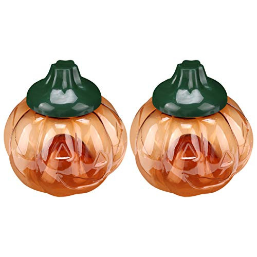 Cabilock 2PCS Pumpkin Candy Jar Halloween Candy Buffet Jars Plastic Jewelry Box Food Jar Tabletop Decor -Yellow-