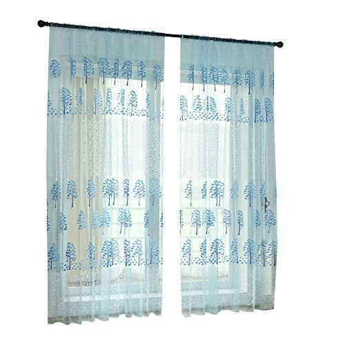 Emptystar Curatin Tiebacks - Leaves Sheer Curtain Tulle Window Treatment Voile Drape Valance Curtain Panels Window Draperies Pocket Voile Drapes for Living Room Bedroom -Blue-