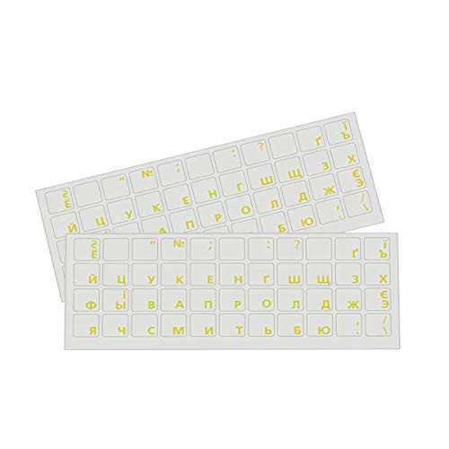 -2pcs Pack- Universal Cyrillic -Russian PlusUkrainian- Transparent Keyboard Stickers for Computer Laptop Notebook Desktop PC -Letters - Yellow-