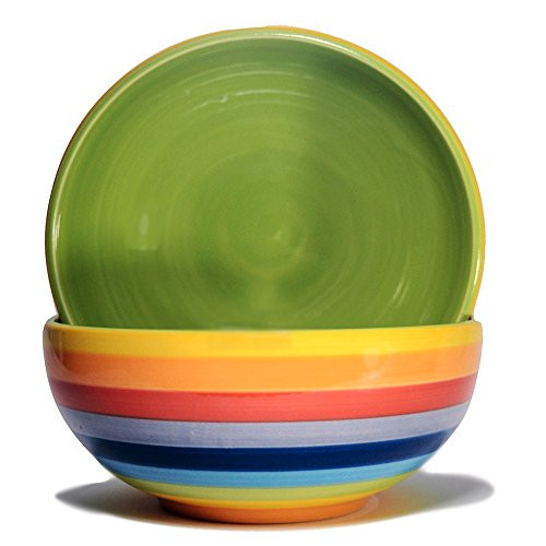 CinMin Colorful Striped Ceramic Stoneware Soup and Cereal Bowl, 6 Inch Set of 2