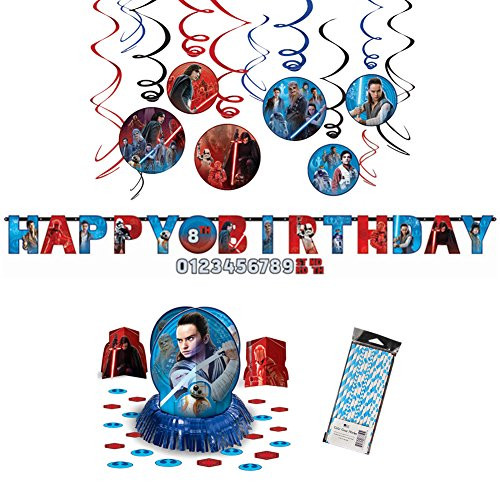 Cedar Crate Market Bundle: Star Wars Episode 8 - The Last Jedi Party Supplies Decoration Pack: Straws, Hanging Swirls, Table Decorating Kit, and Jumbo Letter Banner