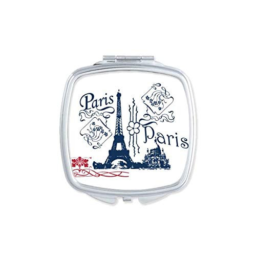 Eiffel Tower France Paris Line Drawing Mirror Portable Compact Pocket Makeup Double Sided Glass