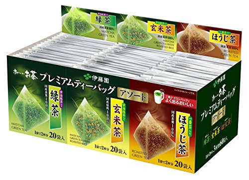 Itoen - Premium Tea Bag Set 60 packs : Ryokucha (Sencha Green tea), Houjicha, Genmaicha per 20 bags