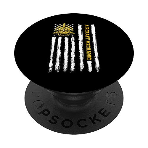 Airplane Aircraft Mechanic Aviation Tech American Flag Gift PopSockets PopGrip Swappable Grip for Phones  and  Tablets